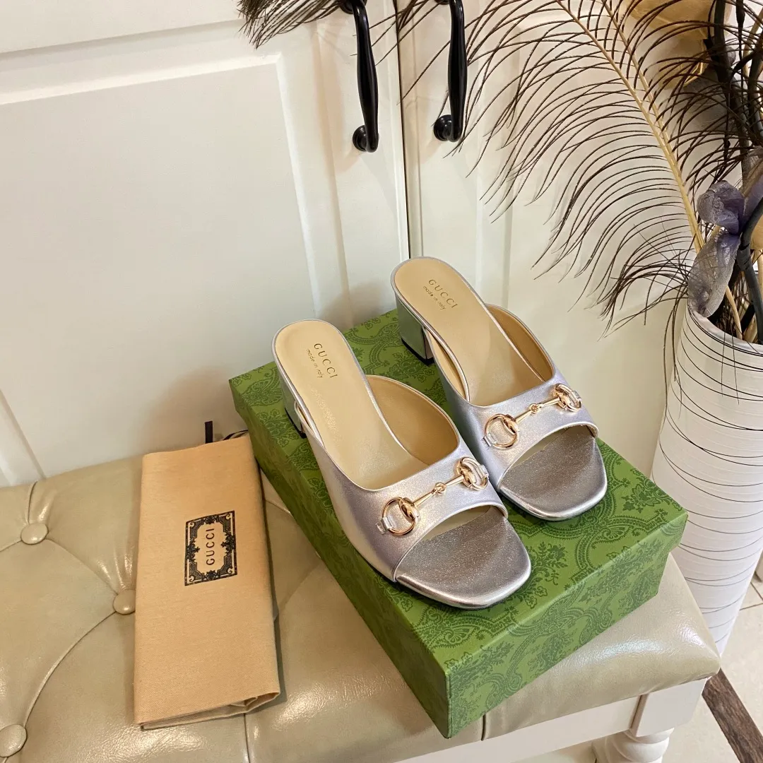 👟👟Ex-factory price 440👟👟, Gucci classic slippers, cowhide surface, sheepskin lining, 5cm heel, size 35-42 (custom-made sizes 43 and 44 are non-refundable)